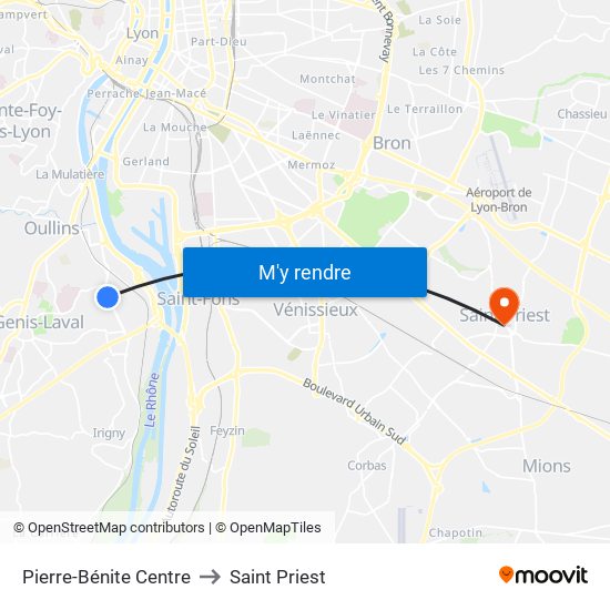 Pierre-Bénite Centre to Saint Priest map