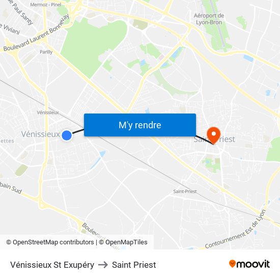 Vénissieux St Exupéry to Saint Priest map
