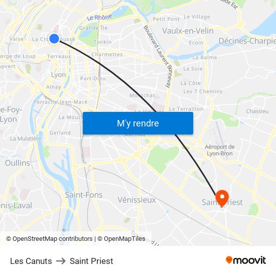 Les Canuts to Saint Priest map