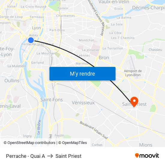 Perrache - Quai A to Saint Priest map