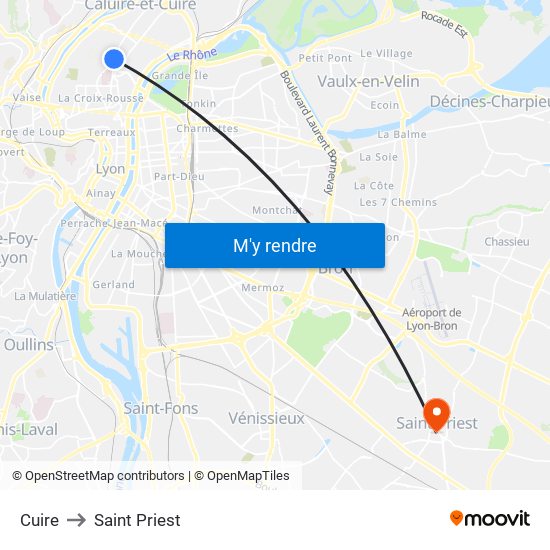 Cuire to Saint Priest map