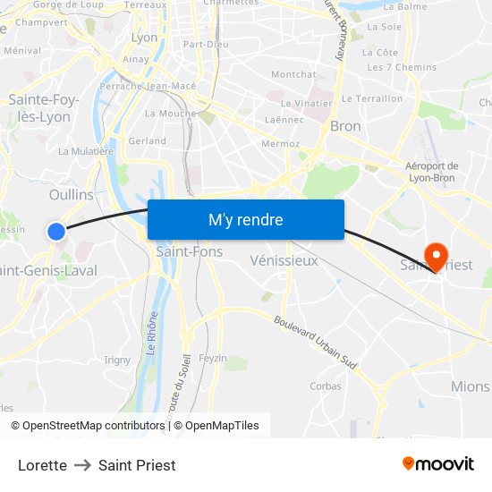 Lorette to Saint Priest map