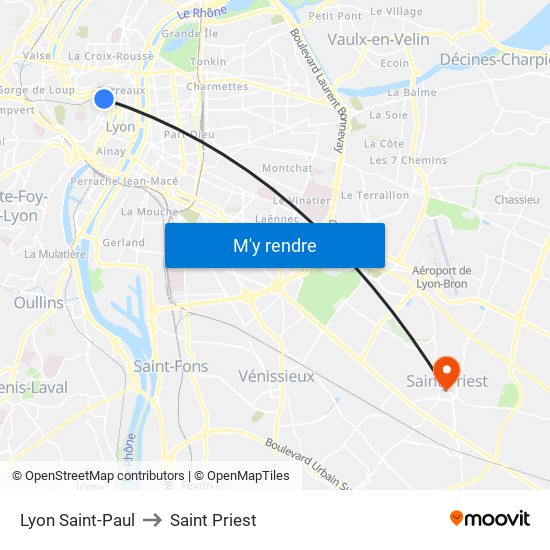 Lyon Saint-Paul to Saint Priest map