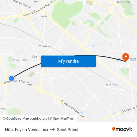 Hôp. Feyzin Vénissieux to Saint Priest map
