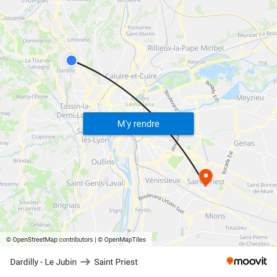 Dardilly - Le Jubin to Saint Priest map