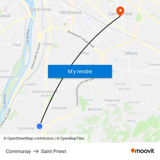 Communay to Saint Priest map