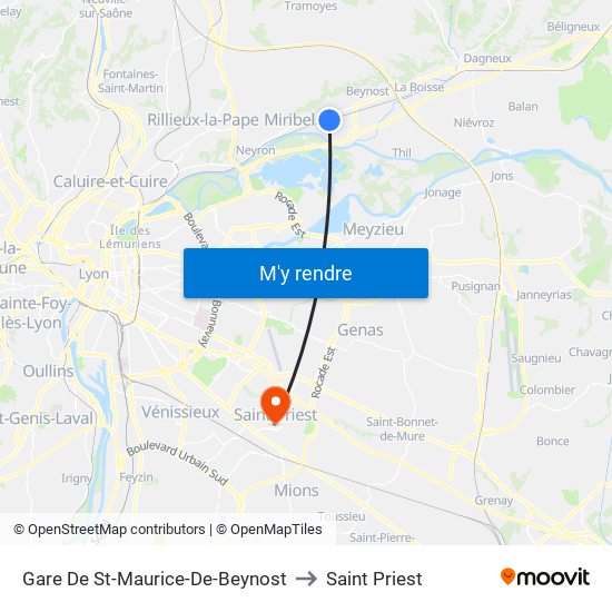 Gare De St-Maurice-De-Beynost to Saint Priest map