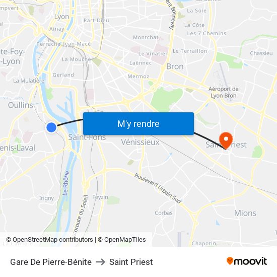 Gare De Pierre-Bénite to Saint Priest map