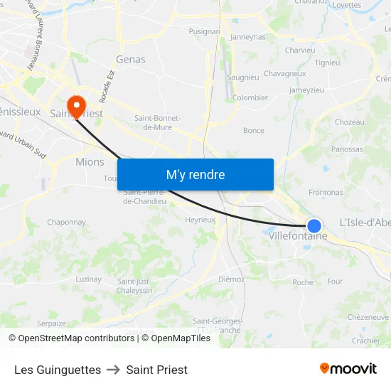 Les Guinguettes to Saint Priest map