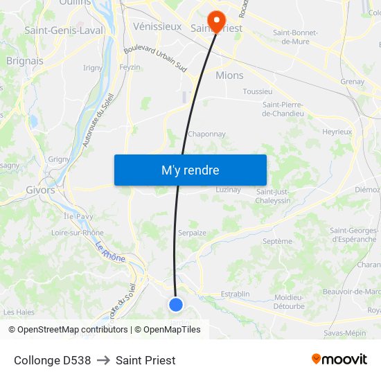 Collonge D538 to Saint Priest map