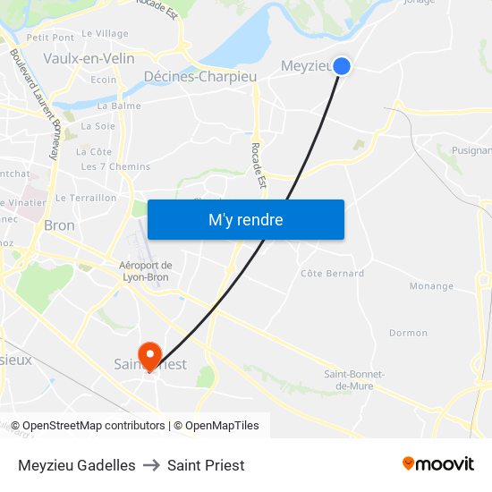 Meyzieu Gadelles to Saint Priest map