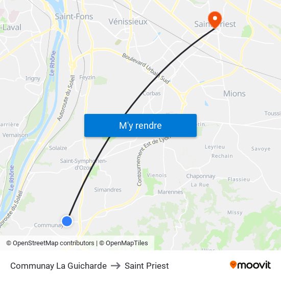 Communay La Guicharde to Saint Priest map