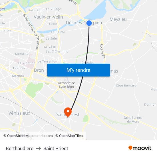 Berthaudière to Saint Priest map