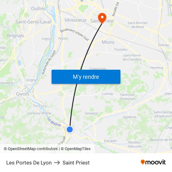 Les Portes De Lyon to Saint Priest map