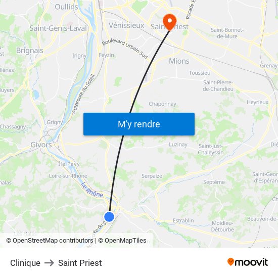 Clinique to Saint Priest map