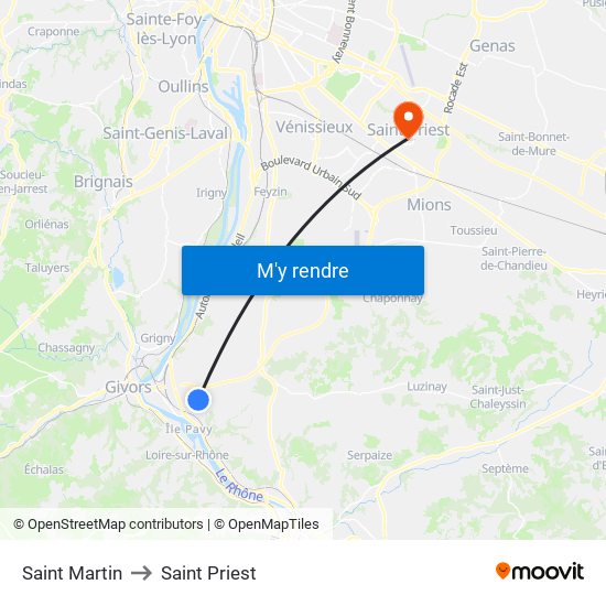 Saint Martin to Saint Priest map