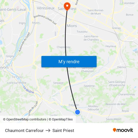 Chaumont Carrefour to Saint Priest map