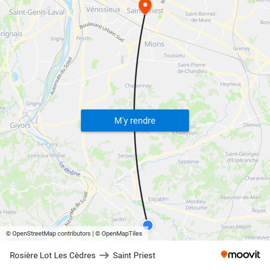 Rosière Lot Les Cèdres to Saint Priest map