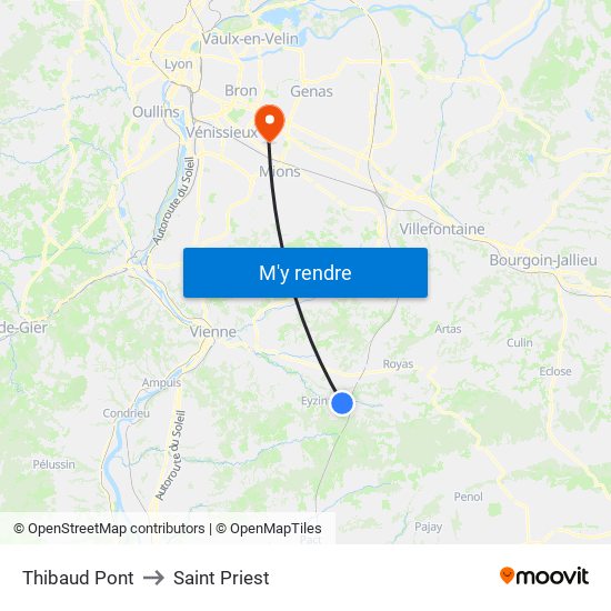 Thibaud Pont to Saint Priest map