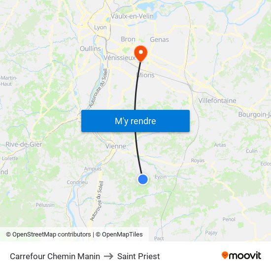 Carrefour Chemin Manin to Saint Priest map