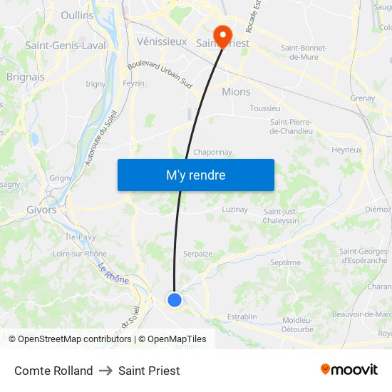 Comte Rolland to Saint Priest map