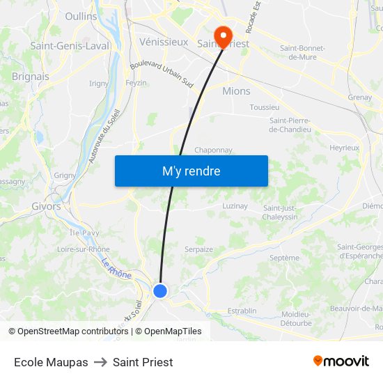 Ecole Maupas to Saint Priest map