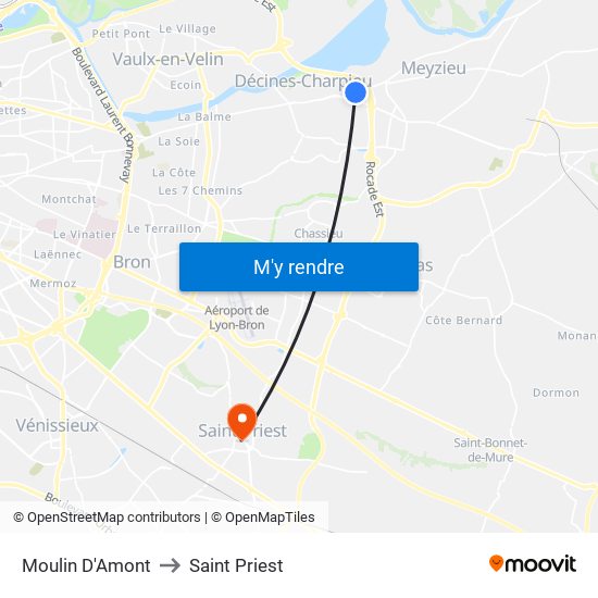 Moulin D'Amont to Saint Priest map