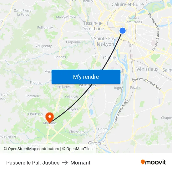Passerelle Pal. Justice to Mornant map