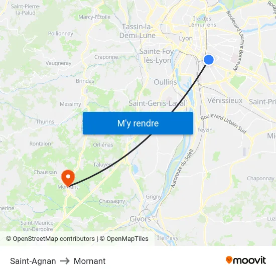 Saint-Agnan to Mornant map
