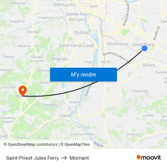 Saint-Priest Jules Ferry to Mornant map