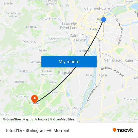 Tête D'Or - Stalingrad to Mornant map