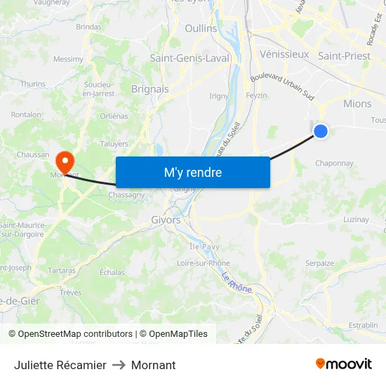 Juliette Récamier to Mornant map