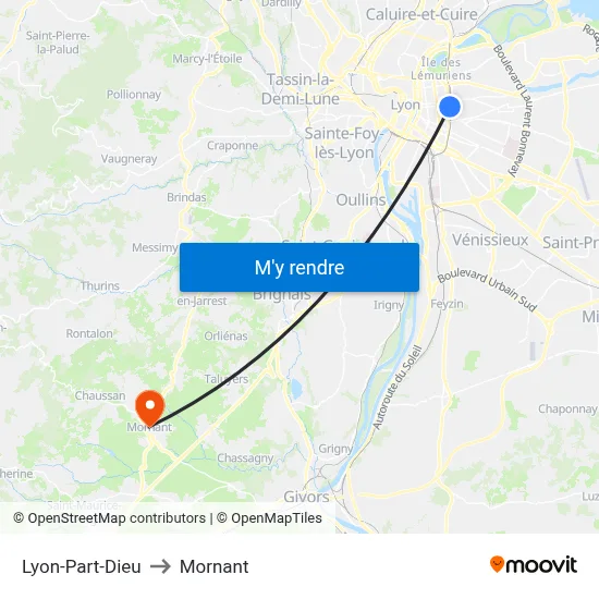 Lyon-Part-Dieu to Mornant map