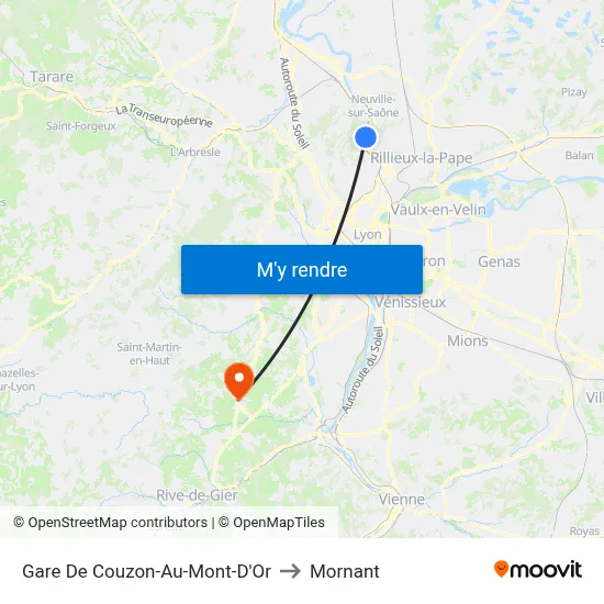 Gare De Couzon-Au-Mont-D'Or to Mornant map