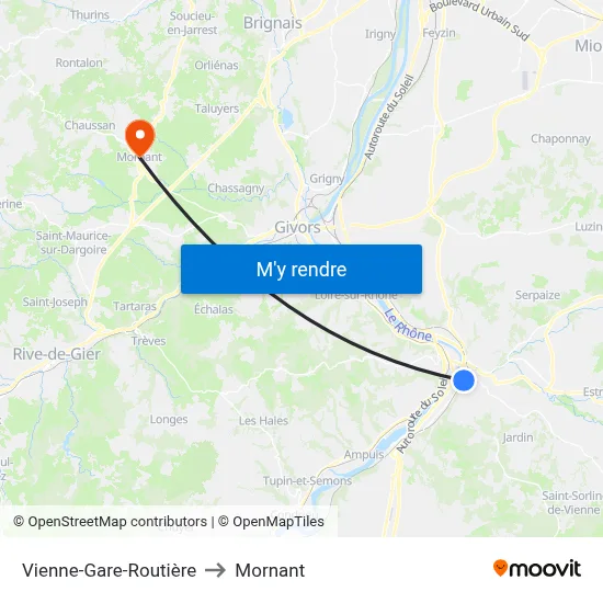 Vienne-Gare-Routière to Mornant map