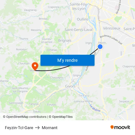 Feyzin-Tcl-Gare to Mornant map