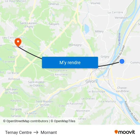 Ternay Centre to Mornant map