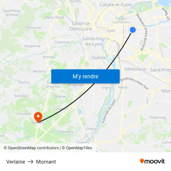 Verlaine to Mornant map