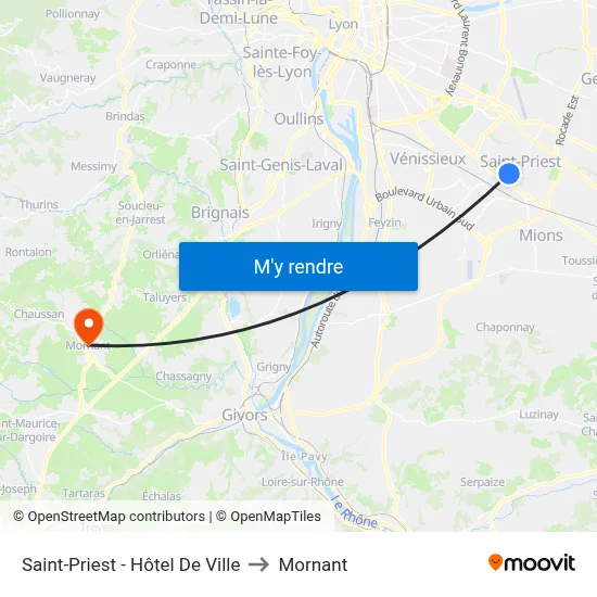 Saint-Priest - Hôtel De Ville to Mornant map