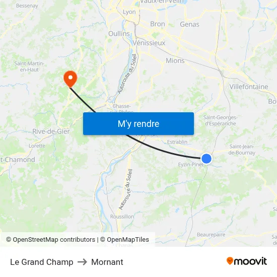Le Grand Champ to Mornant map