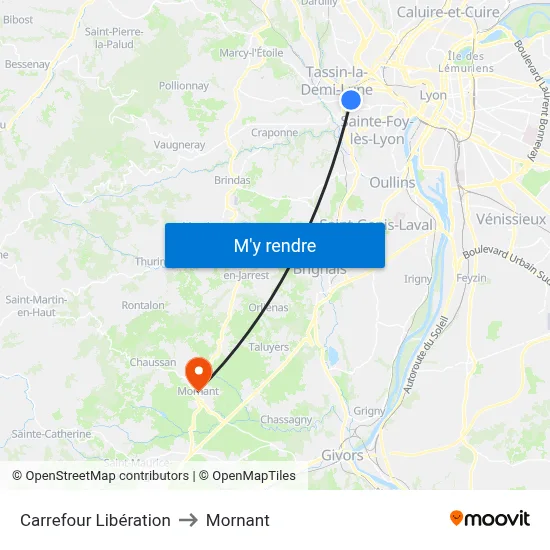Carrefour Libération to Mornant map