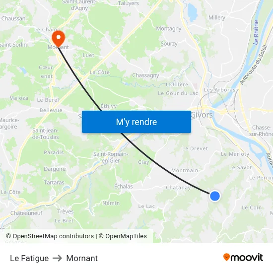 Le Fatigue to Mornant map