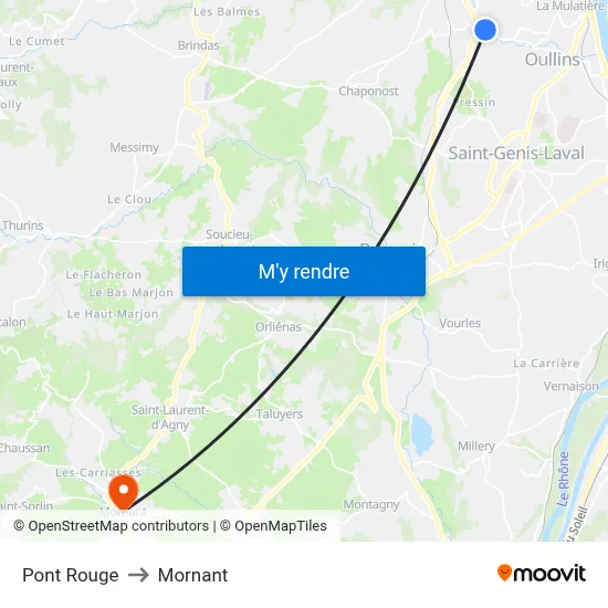 Pont Rouge to Mornant map