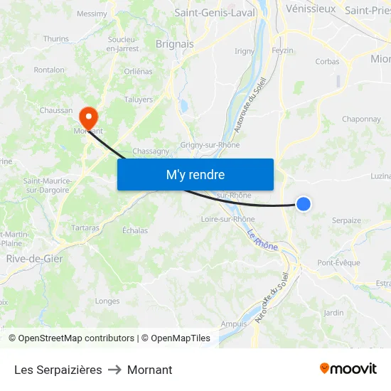 Les Serpaizières to Mornant map