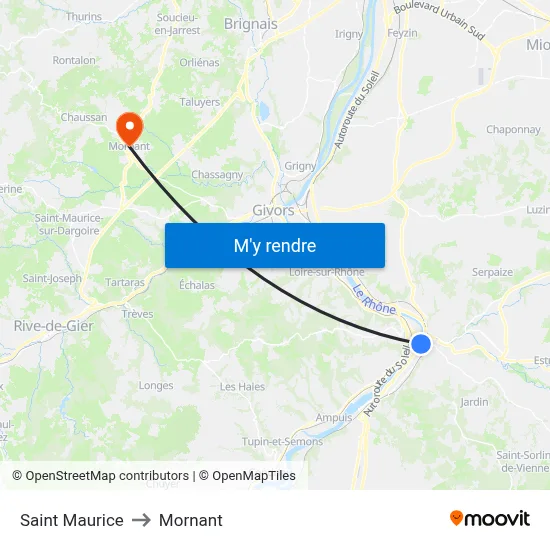 Saint Maurice to Mornant map