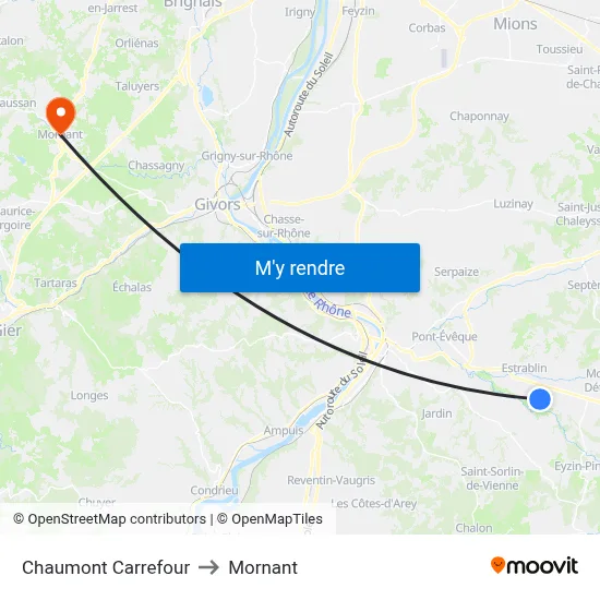 Chaumont Carrefour to Mornant map