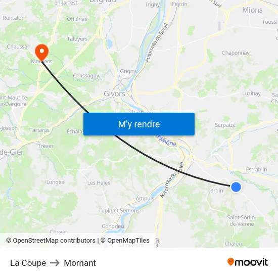 La Coupe to Mornant map
