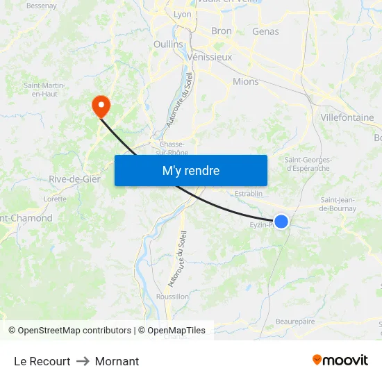 Le Recourt to Mornant map