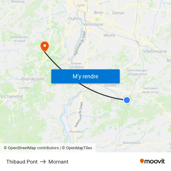 Thibaud Pont to Mornant map