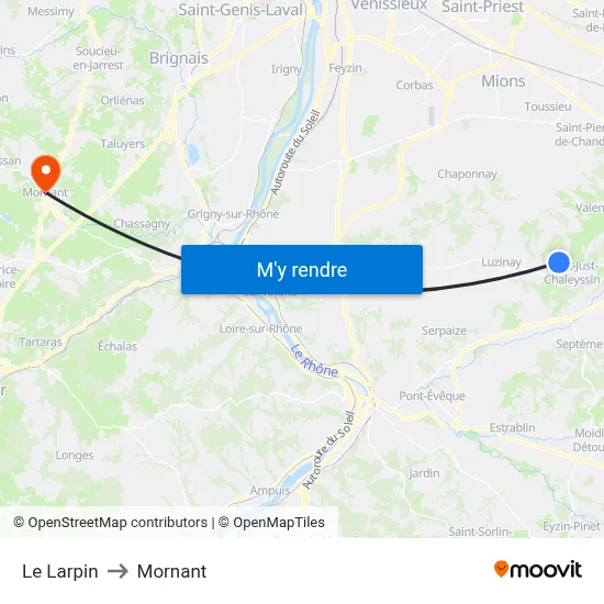 Le Larpin to Mornant map